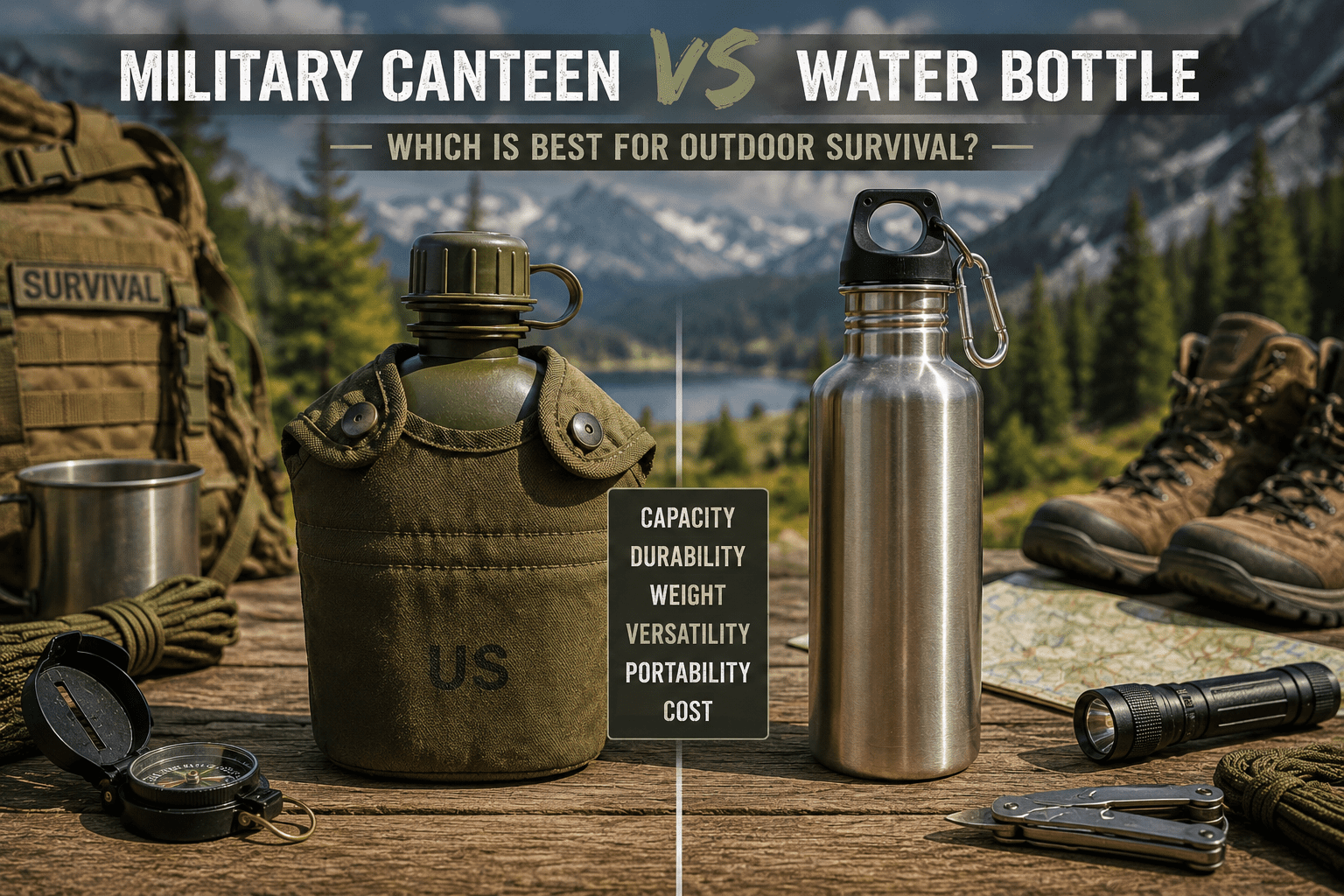 Military canteen versus water bottle comparison for outdoor survival