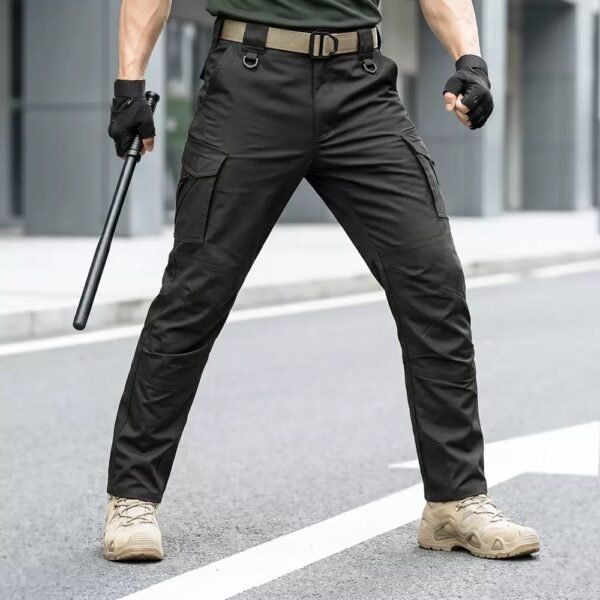 Custom black tactical cargo pants for outdoor and mission use with durable fabric and functional pockets