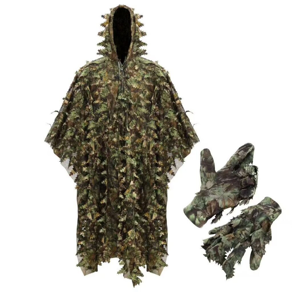 3D Leafy Ghillie Poncho Set with Gloves